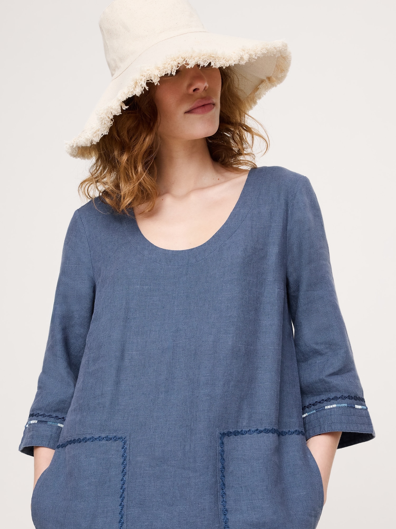 Image number 3 showing, Embroidered Linen Scoop-Neck Maxi Dress