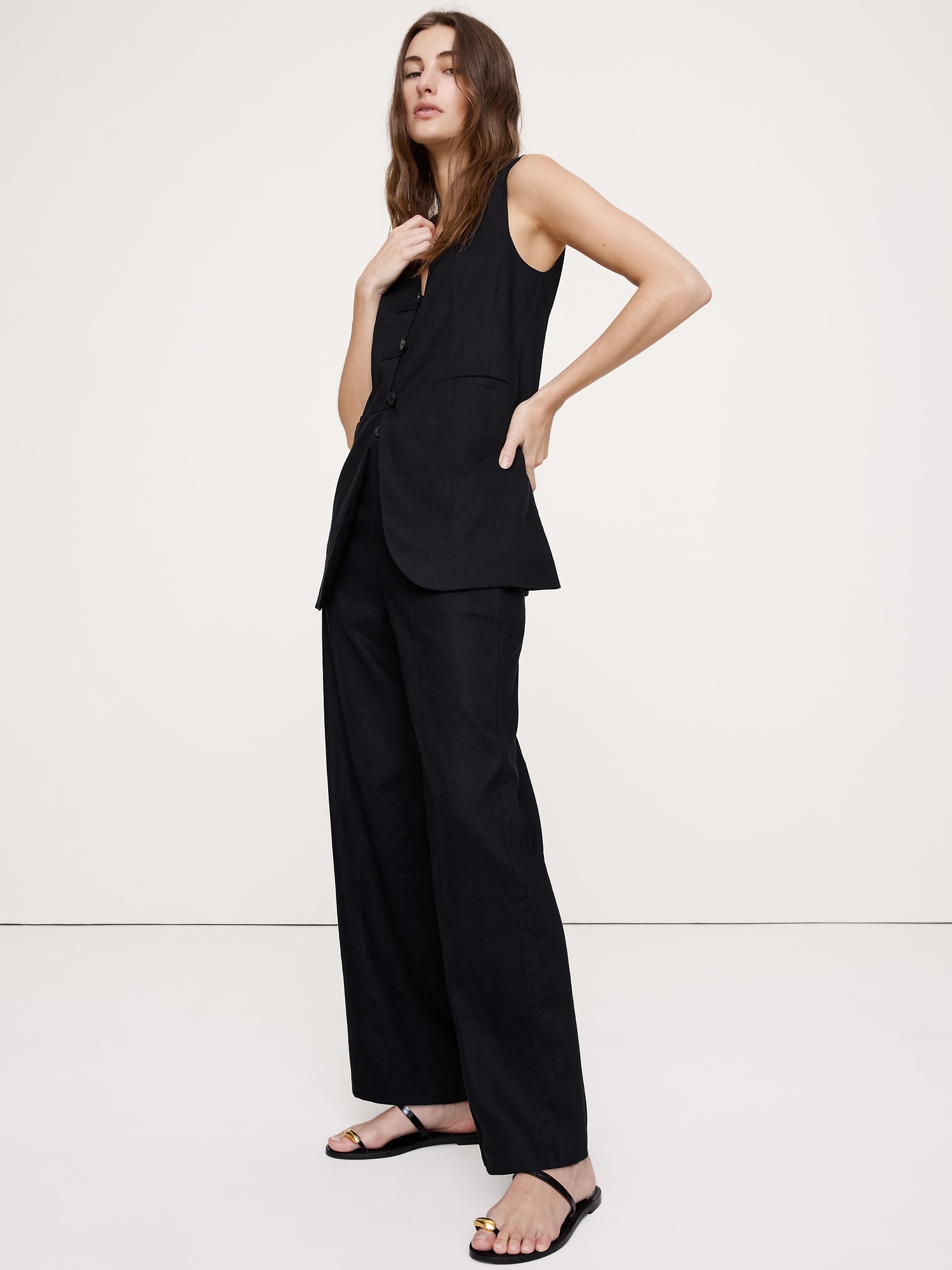 Image number 6 showing, Mid-Rise Straight Utility Pant in Stretch Linen-Viscose