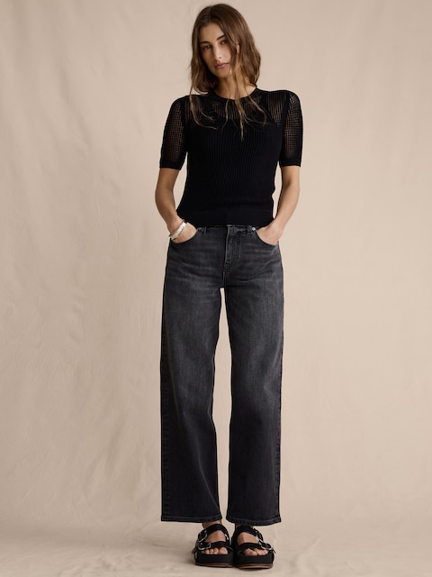 JEAN AMPLE ANNÉES 1990 À TAILLE MI-BASSE LONGUEUR 3/4
