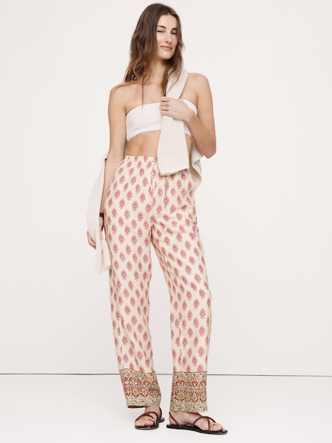 PANTALON DROIT À TAILLE EXTENSIBLE EN LIN ESCAPADE