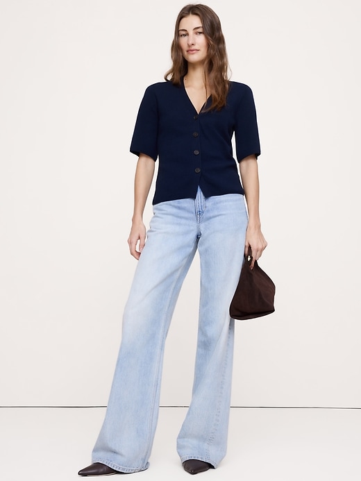 Larkspur Cotton-Silk Short-Sleeve Cardigan | Banana Republic
