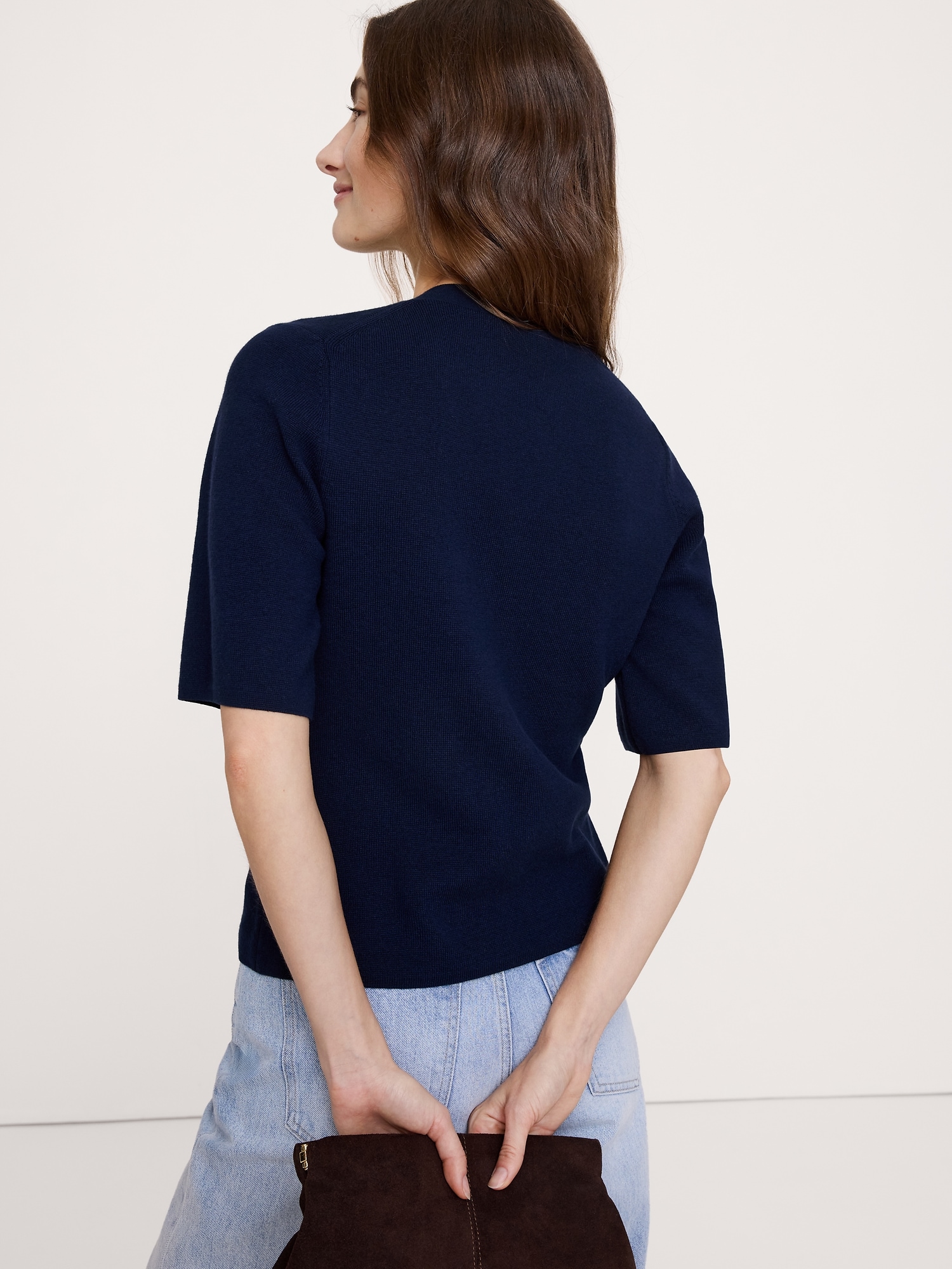 L'image numéro 3 présente Cardigan à manches courtes en coton et soie pied d’alouette