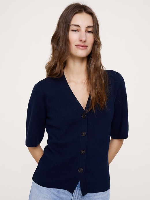 Larkspur Cotton-Silk Short-Sleeve Cardigan | Banana Republic