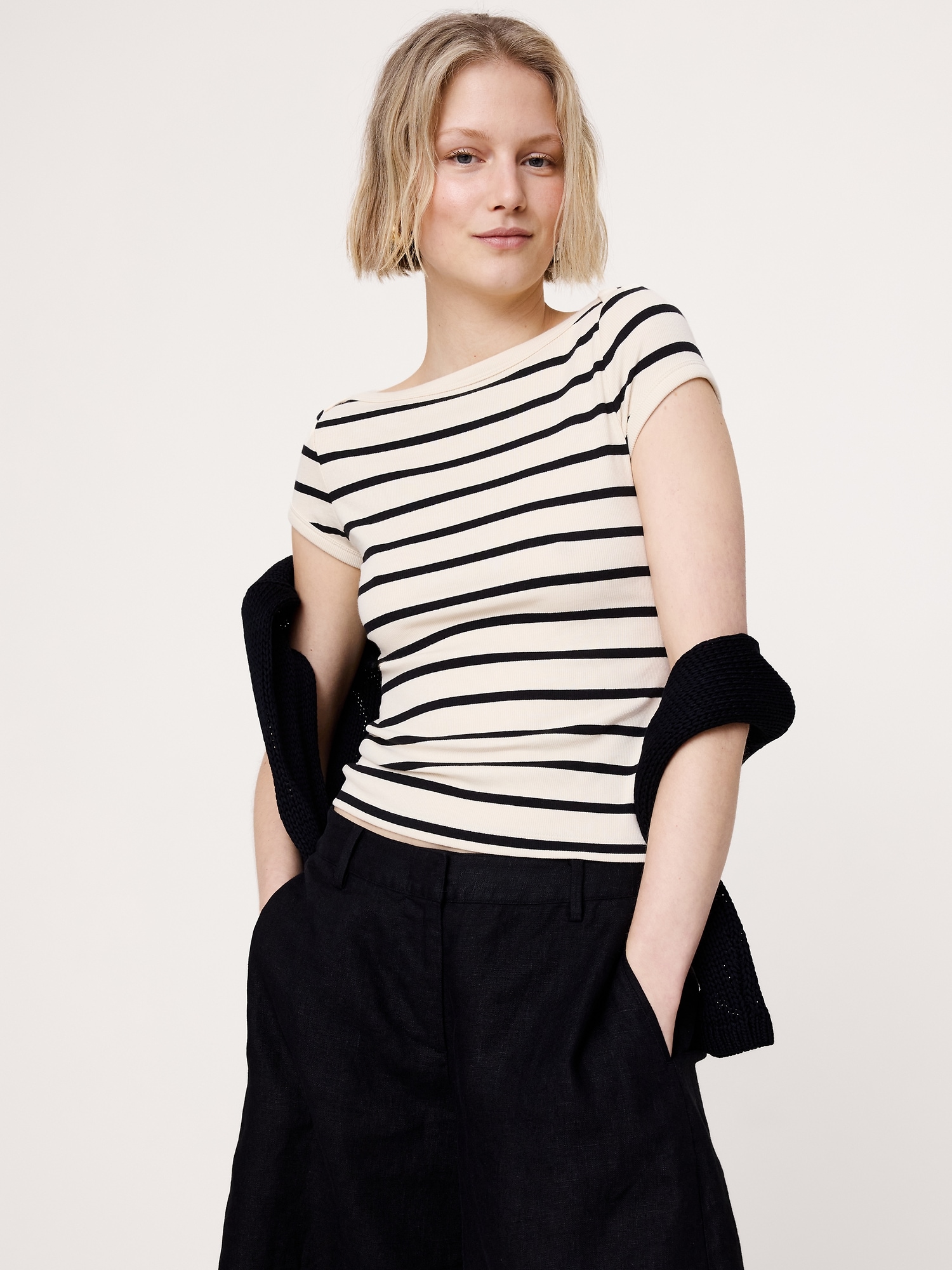 Image number 1 showing, Ribbed Boatneck Top