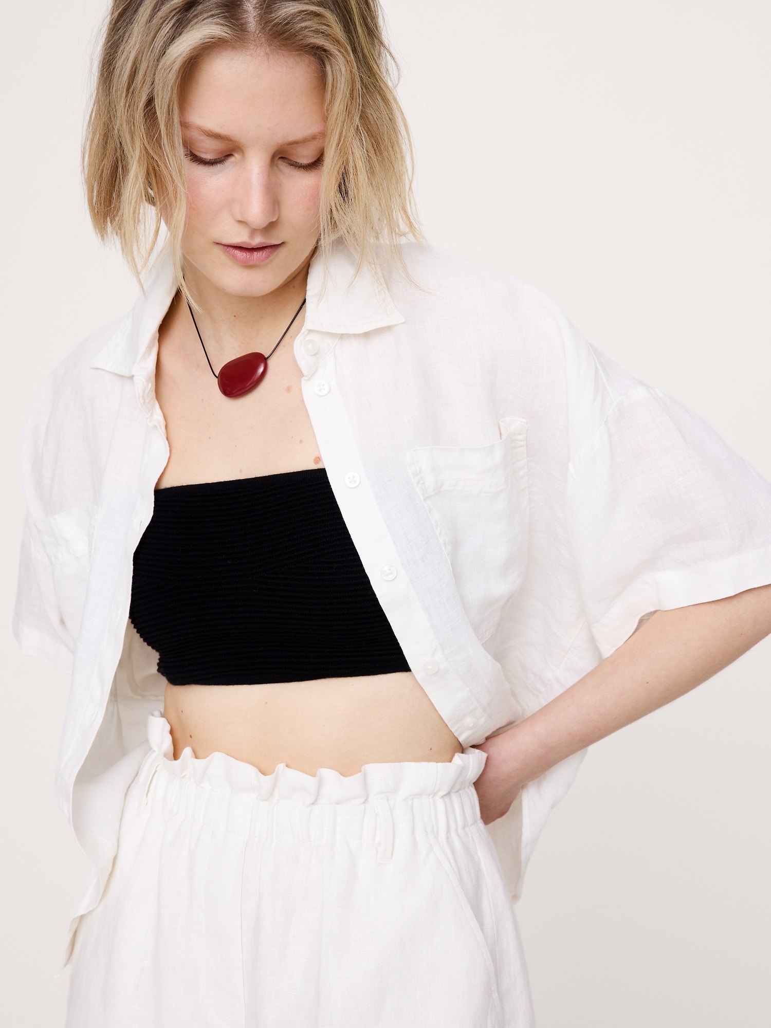 Image number 7 showing, 3.5" Paperbag-Waist Pull-On Linen Short