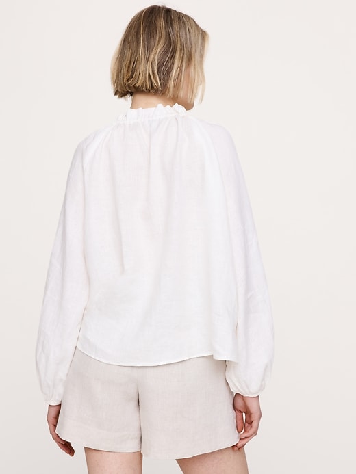 Linen Ruffle-Neck Top | Banana Republic
