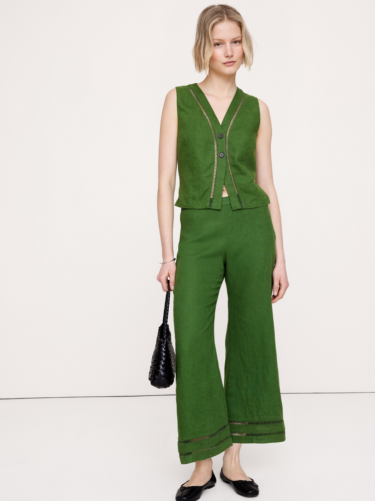 Image number 5 showing, Mid-Rise Kick-Flare Linen Ankle Pant