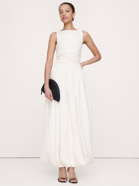 ROBE EN JERSEY ET POPELINE DE COTON À OURLET BALLON