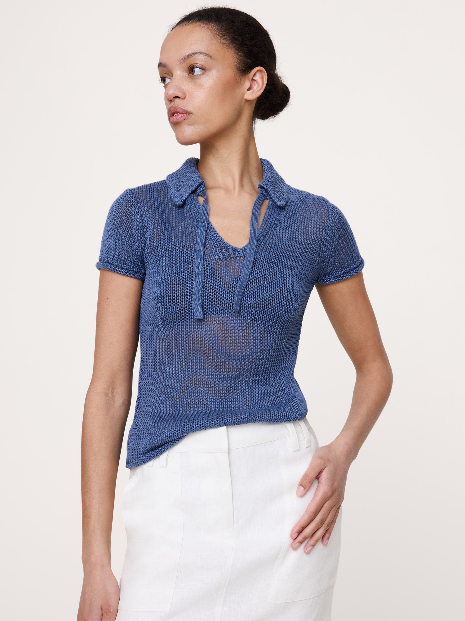 Image number 1 showing, Heirloom Linen Tie-Neck Polo