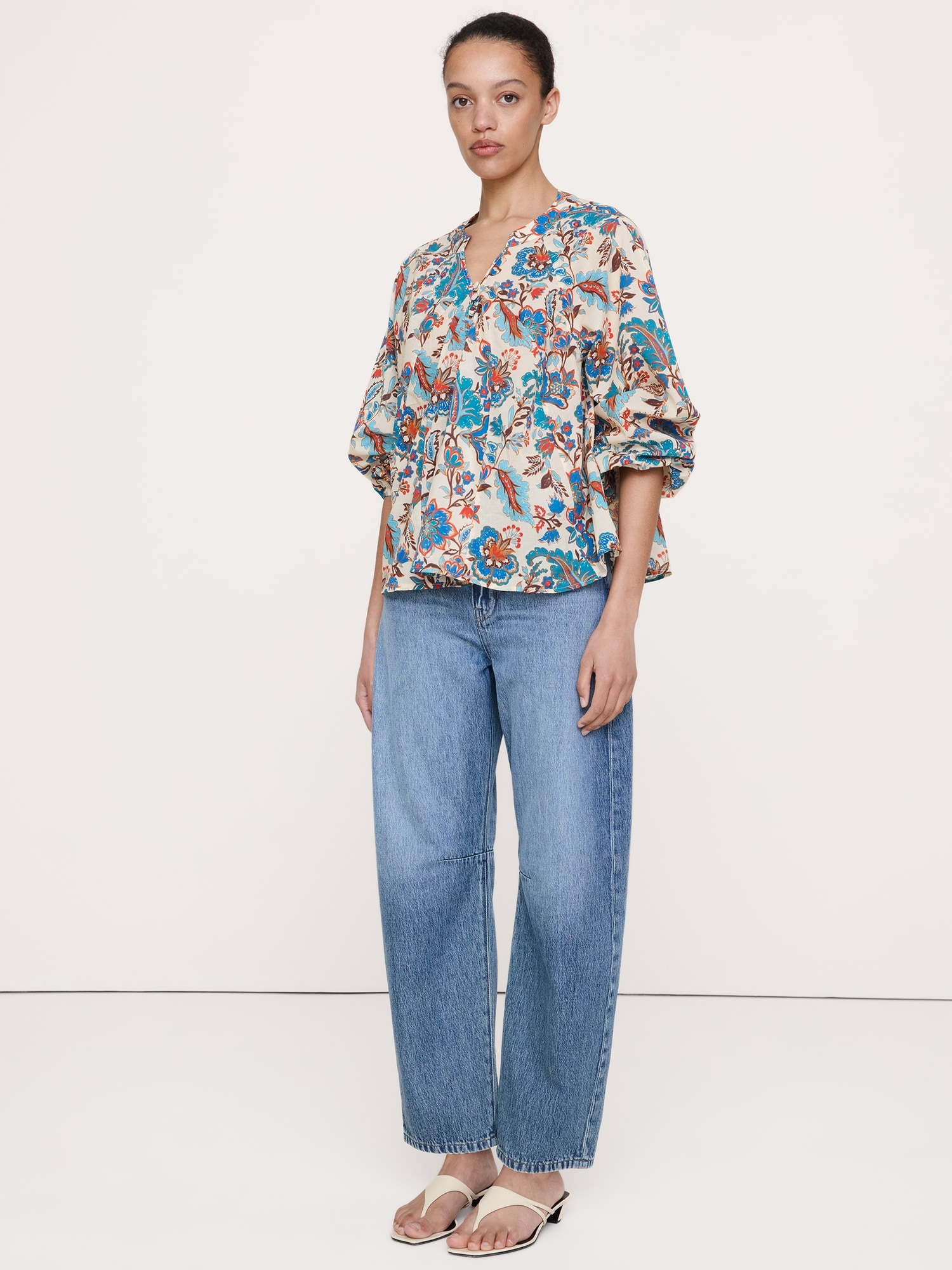 Image number 1 showing, Lightweight Cotton Split-Neck Top