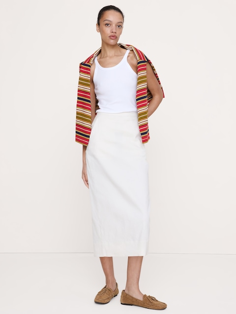 JUPE DROITE EN LIN ET VISCOSE EXTENSIBLE