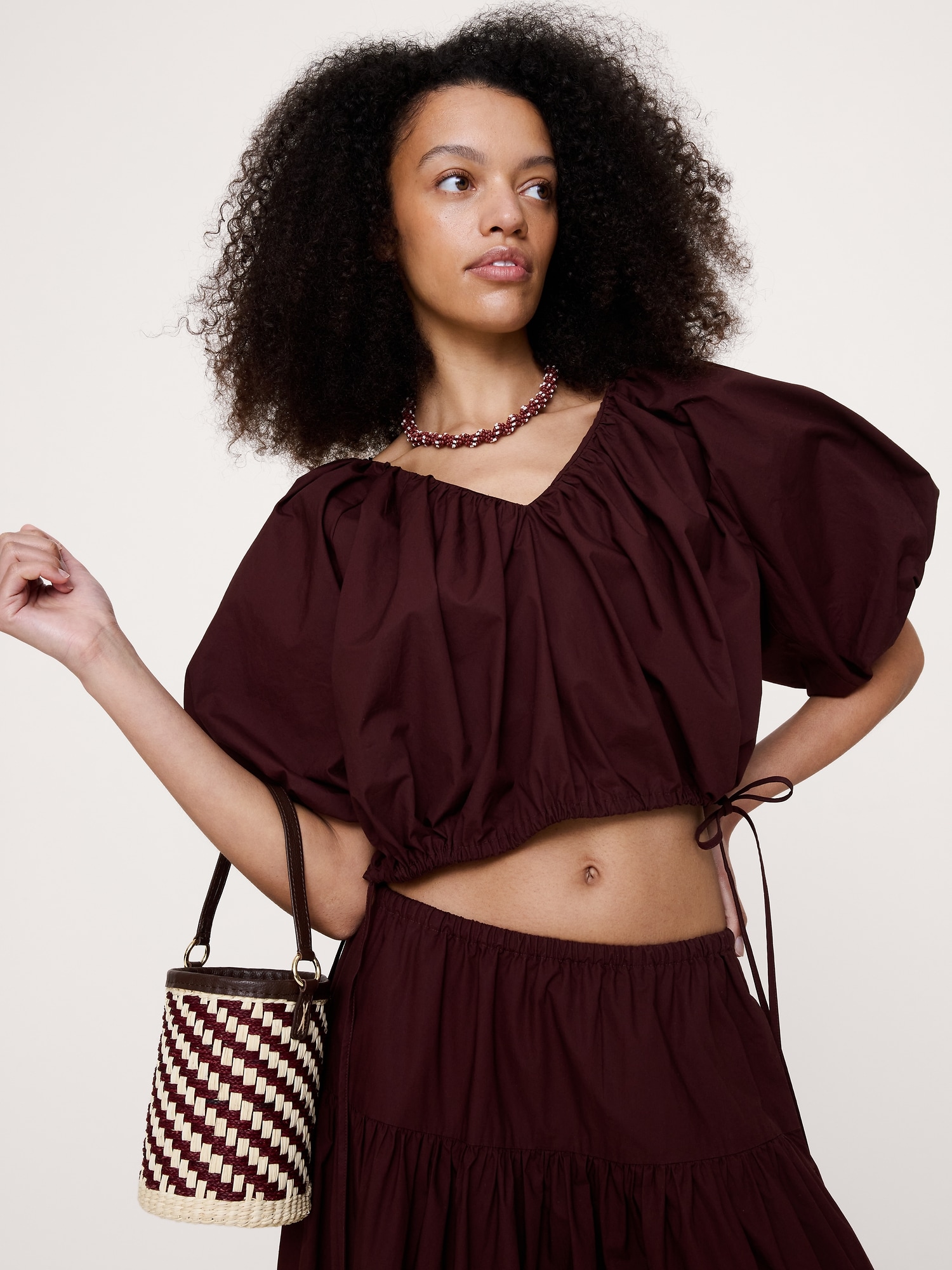 Image number 1 showing, Cotton Poplin Bubble-Hem Cropped Top