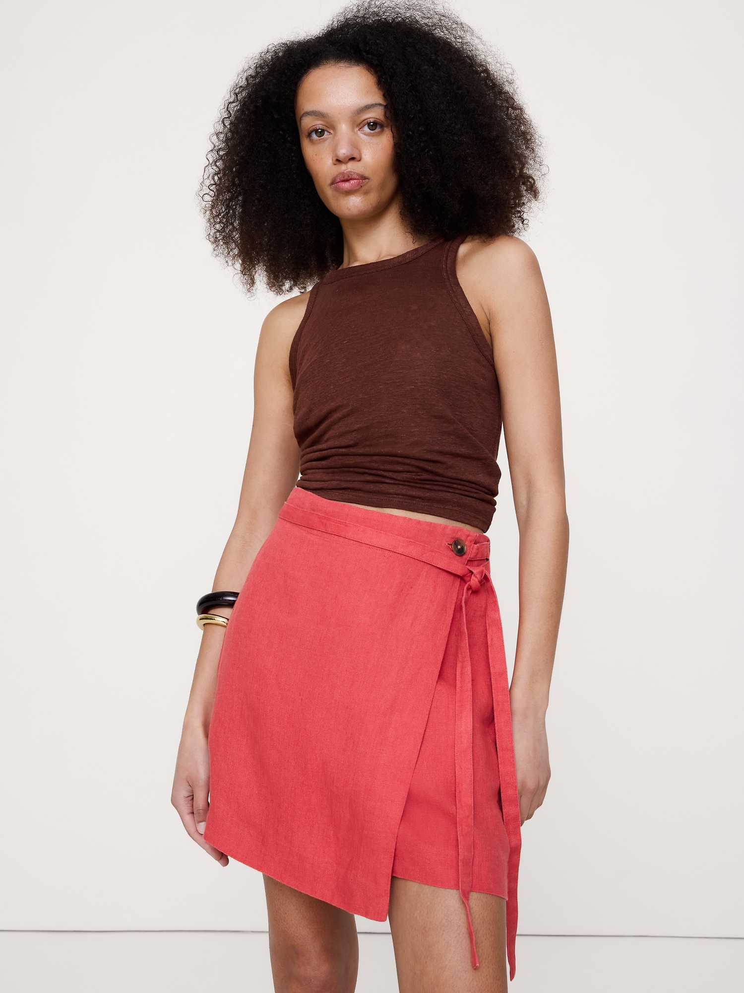 Image number 3 showing, Linen Wrap Mini Skirt