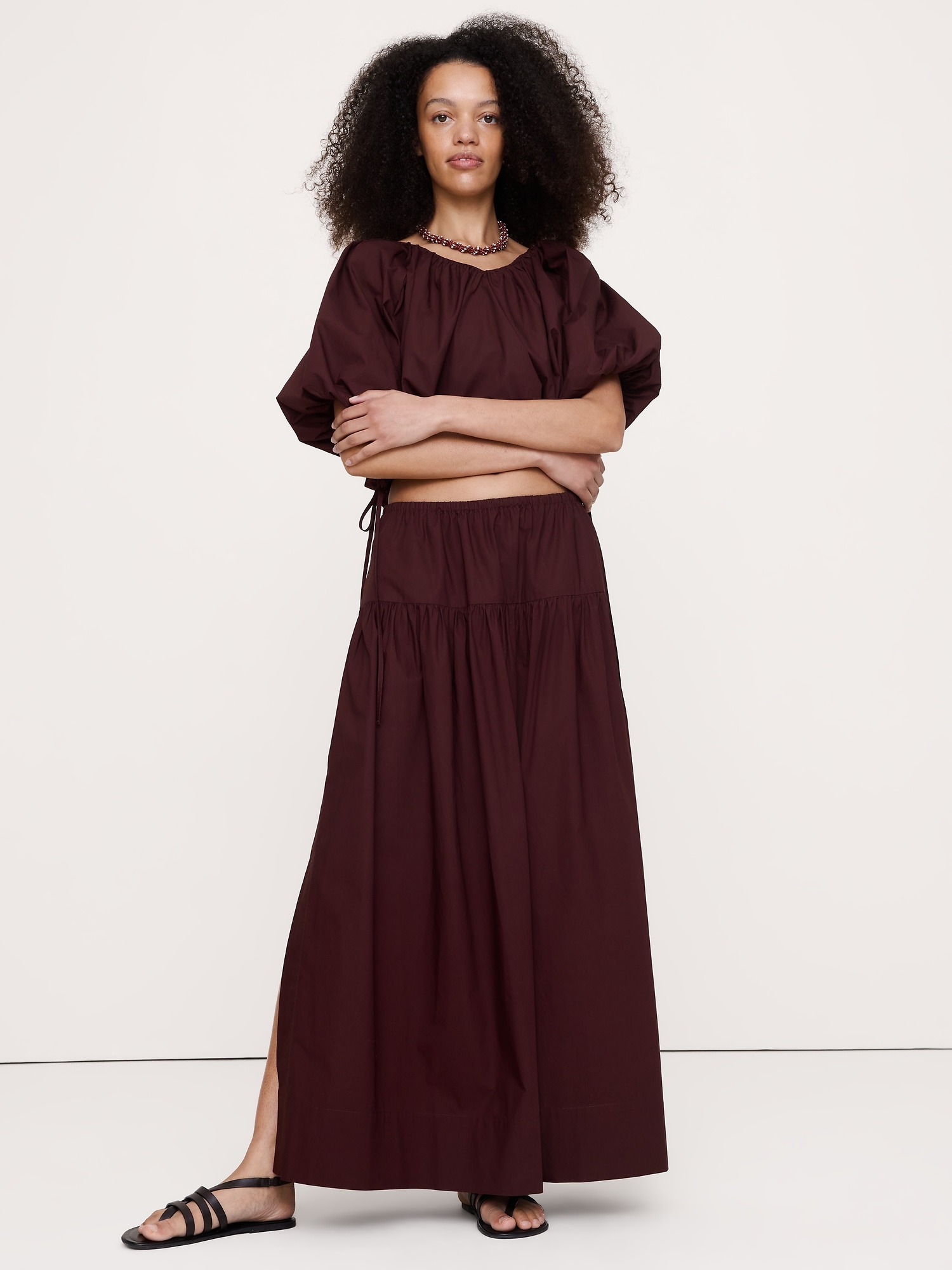 Image number 1 showing, Tiered Cotton Poplin Maxi Skirt