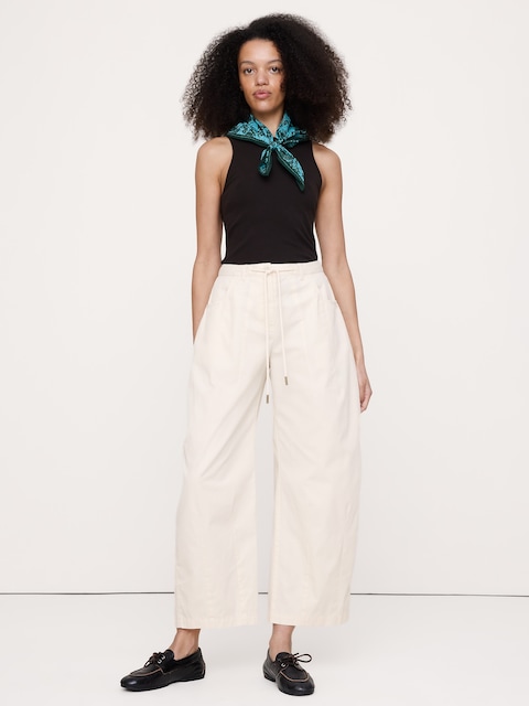 PANTALON COUPE BARIL TAILLE MI-BASSE EN POPELINE DE COTON