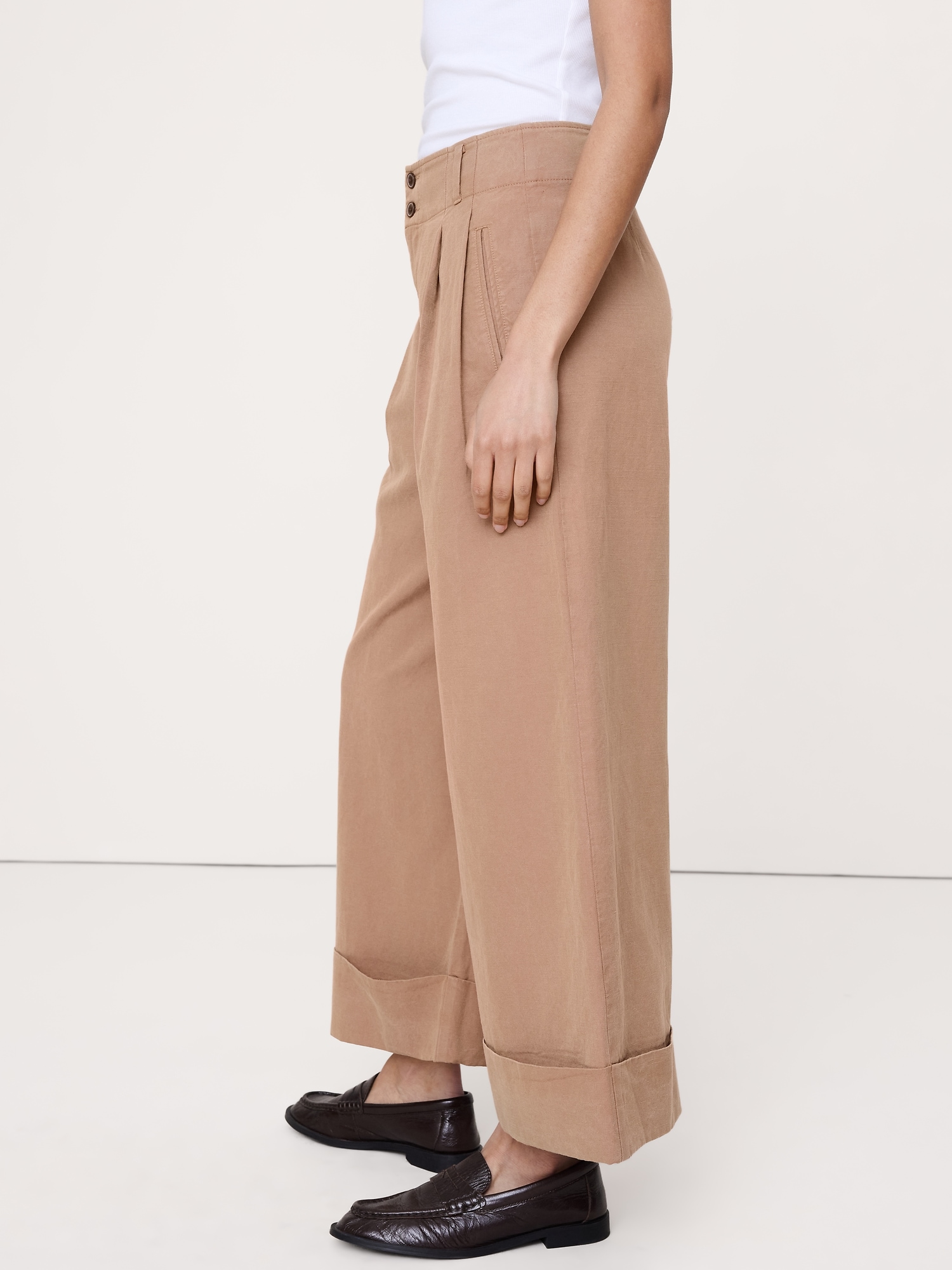 Image number 8 showing, High-Rise Wide-Leg TENCEL™-Cotton-Linen Cropped Pant
