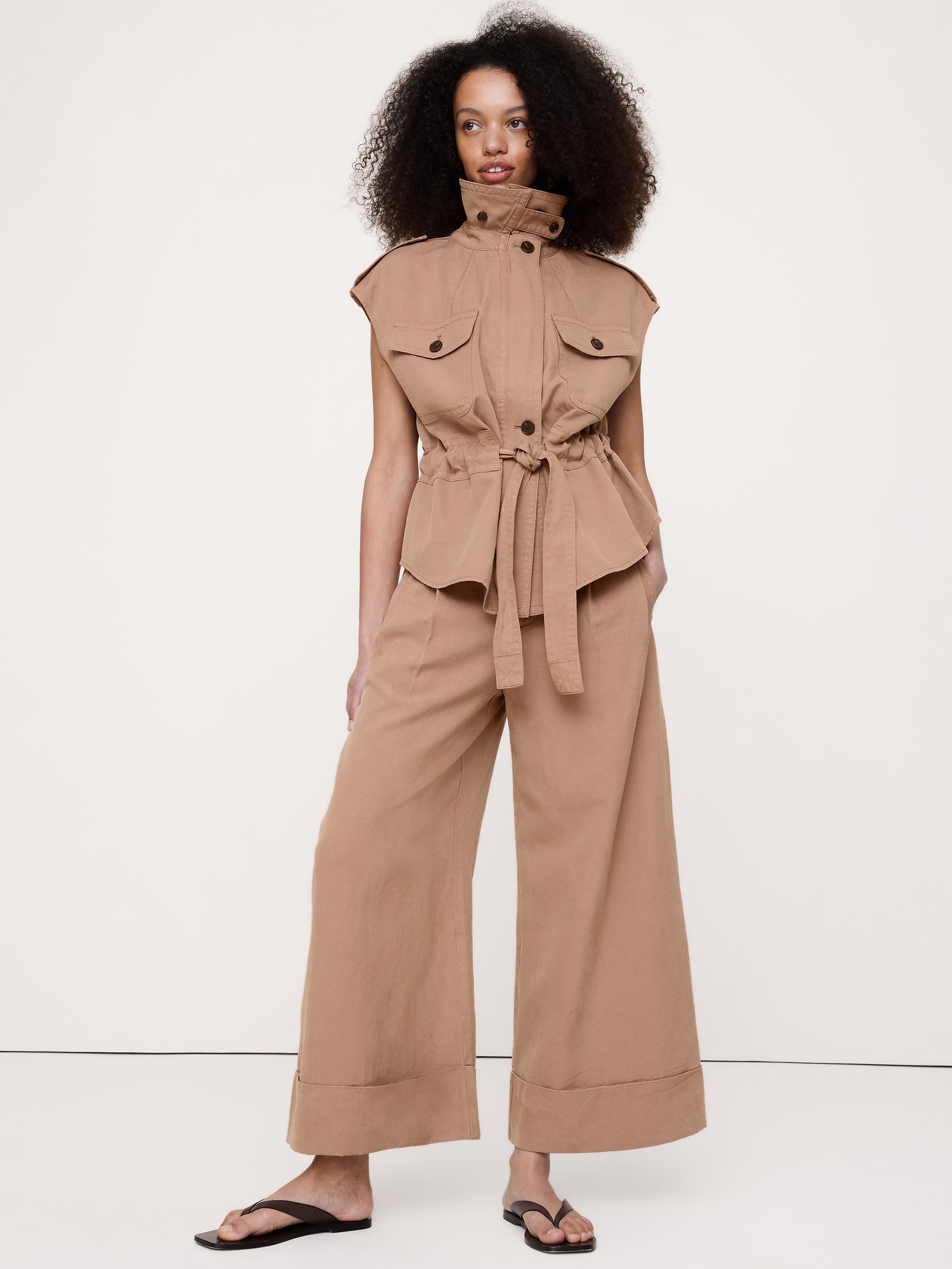 Image number 6 showing, High-Rise Wide-Leg TENCEL™-Cotton-Linen Cropped Pant