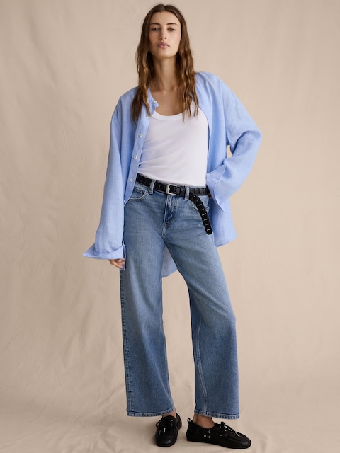 JEAN AMPLE ANNÉES 1990 À TAILLE MI-BASSE LONGUEUR 3/4