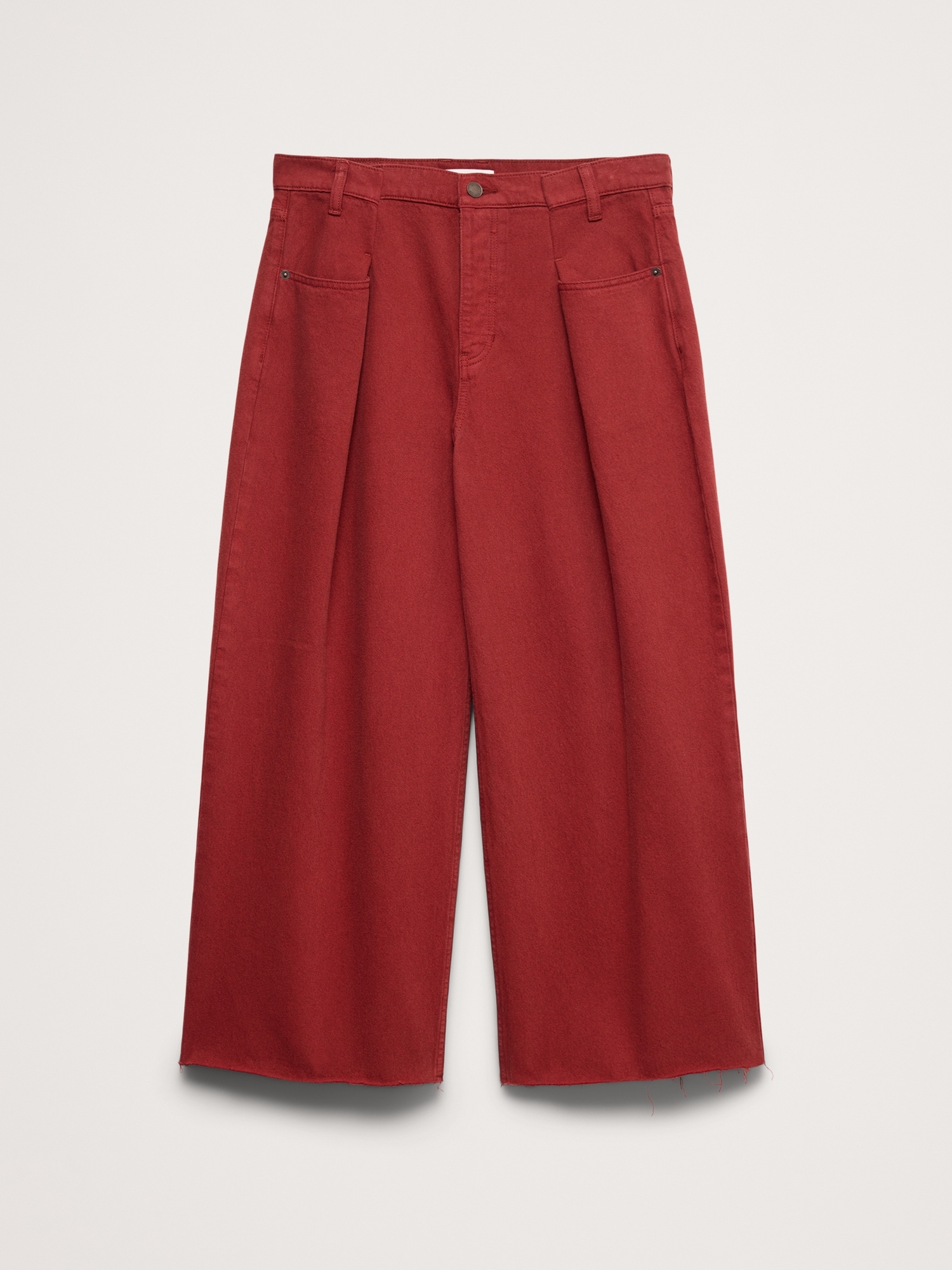 L'image numéro 6 présente Jean ample court plissé à taille mi-basse