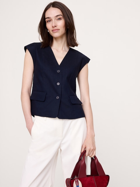 GILET LONG EN LIN ET VISCOSE EXTENSIBLE