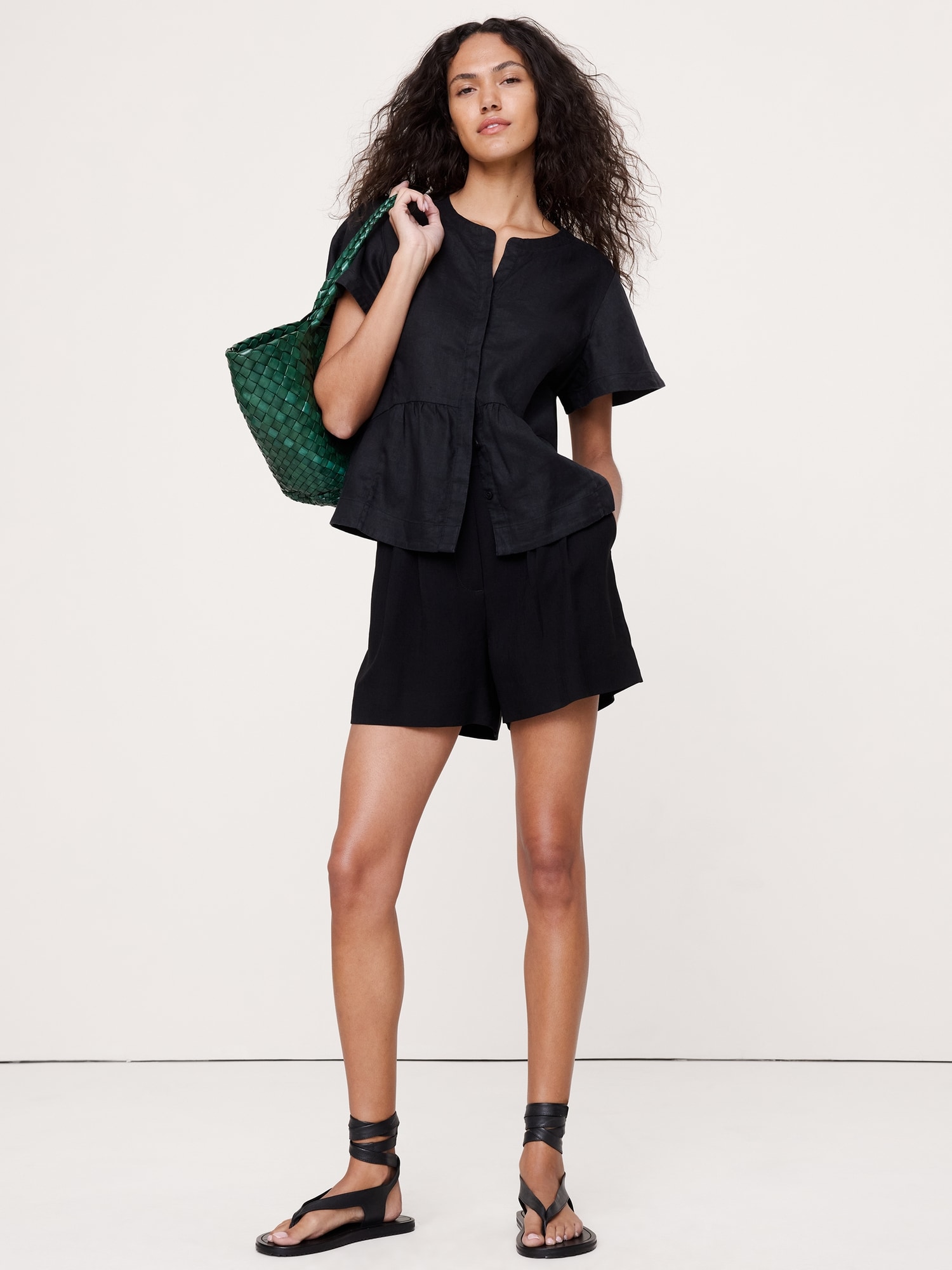 Image number 1 showing, Linen Flutter-Sleeve Top