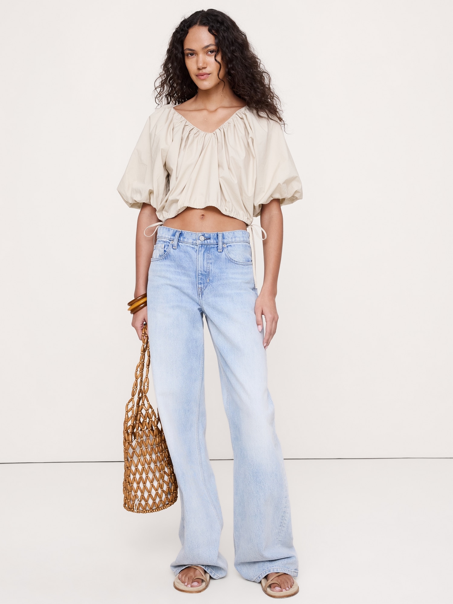 Image number 1 showing, Cotton Poplin Bubble-Hem Cropped Top