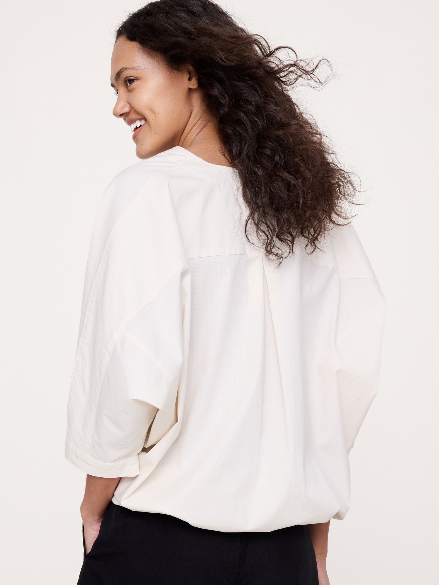 Image number 6 showing, Stretch-Cotton Drawstring-Hem Top