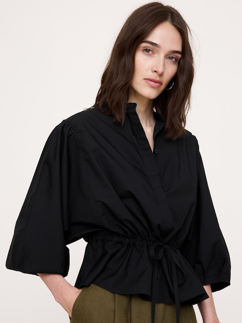 HAUT À TAILLE NOUÉE EN POPELINE DE COTON