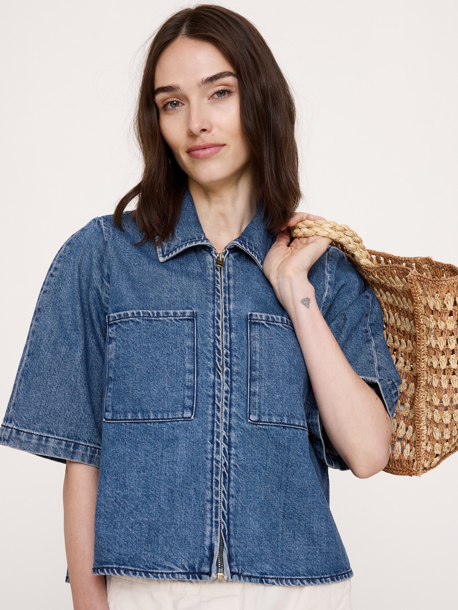 Image number 1 showing, Denim Flare-Sleeve Jacket