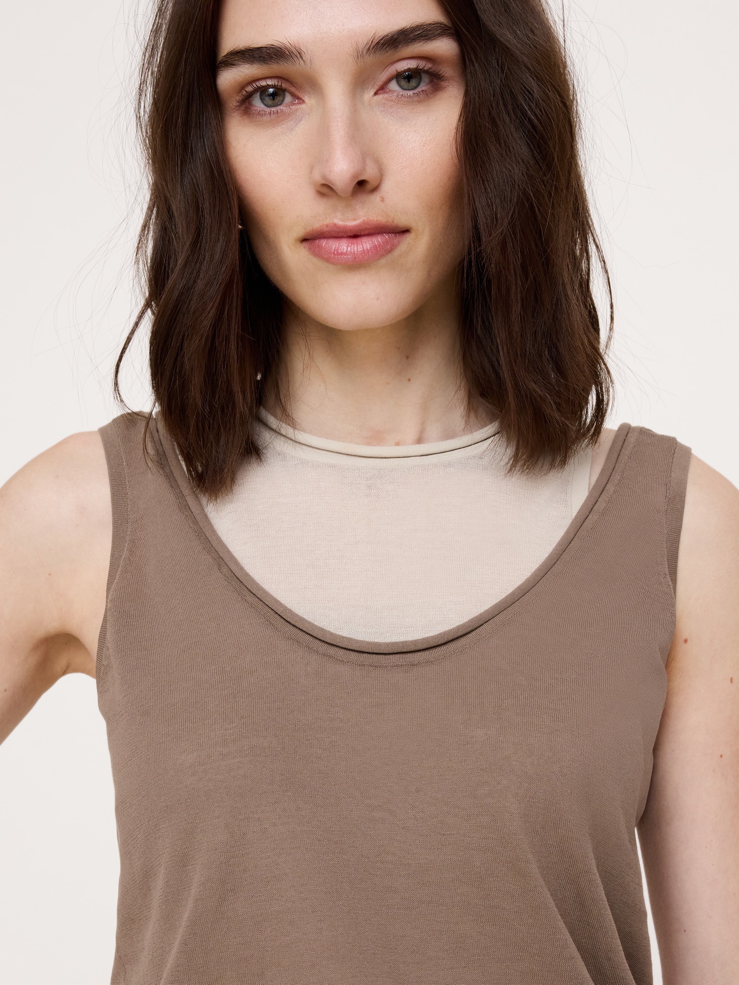 Image number 3 showing, Sheer Ultra-Fine Cotton Layered Tank
