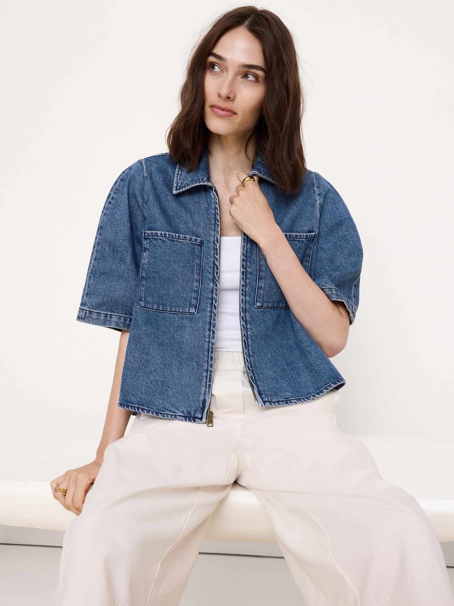 Image number 4 showing, Denim Flare-Sleeve Jacket