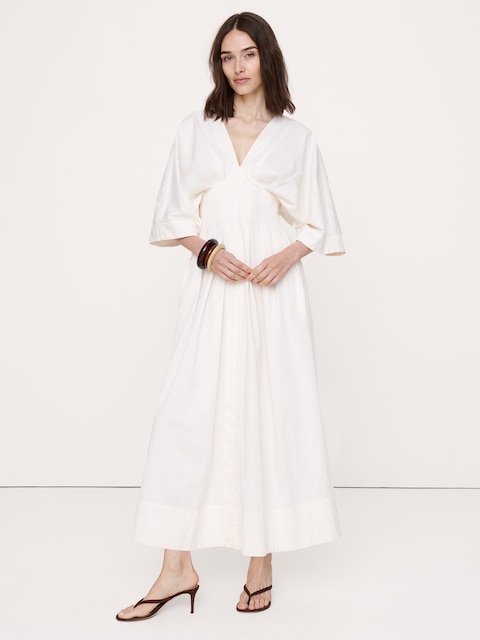 ROBE LONGUE À PLIS EN COTON EXTENSIBLE