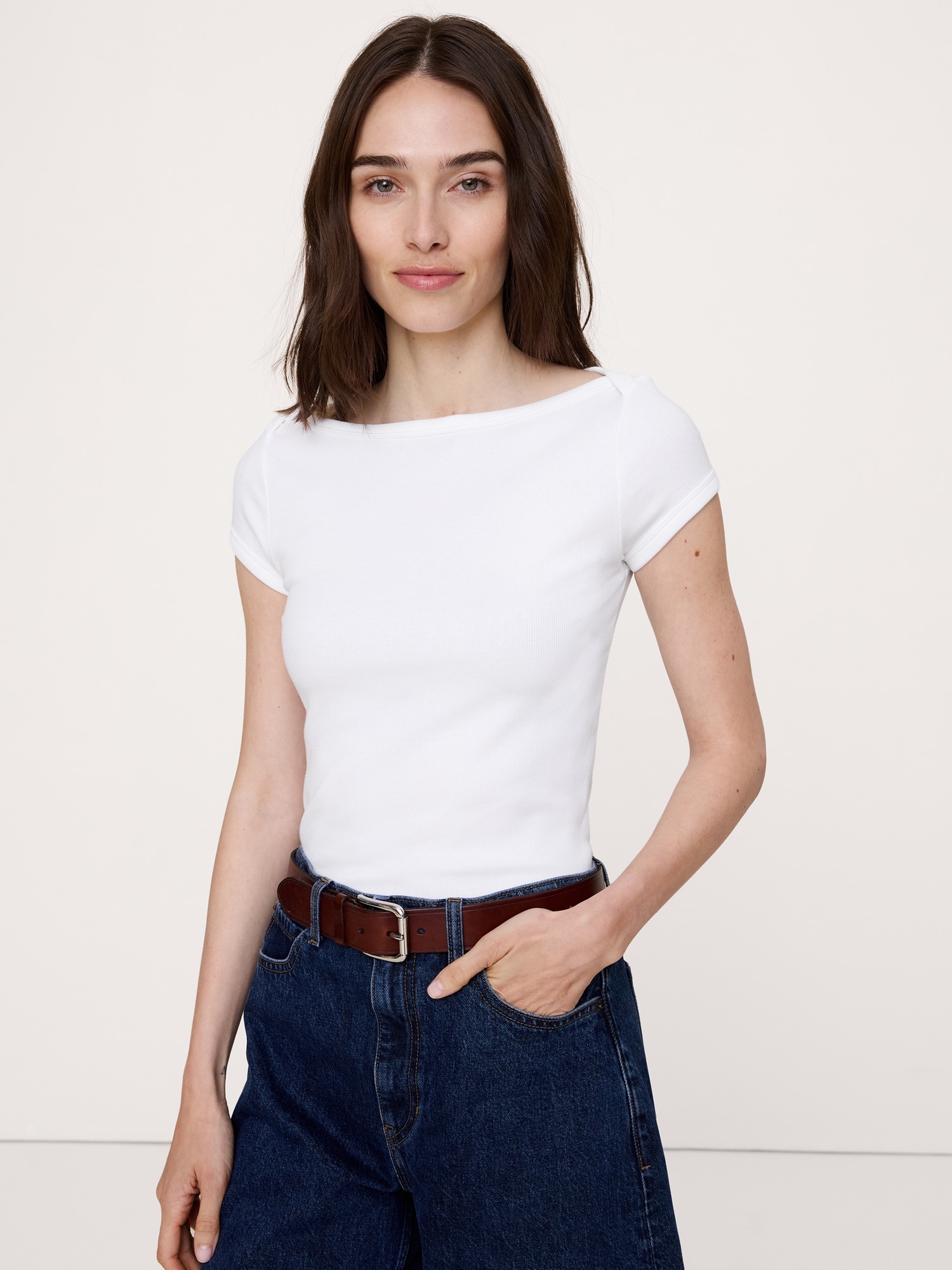 Image number 1 showing, Ribbed Boatneck Top