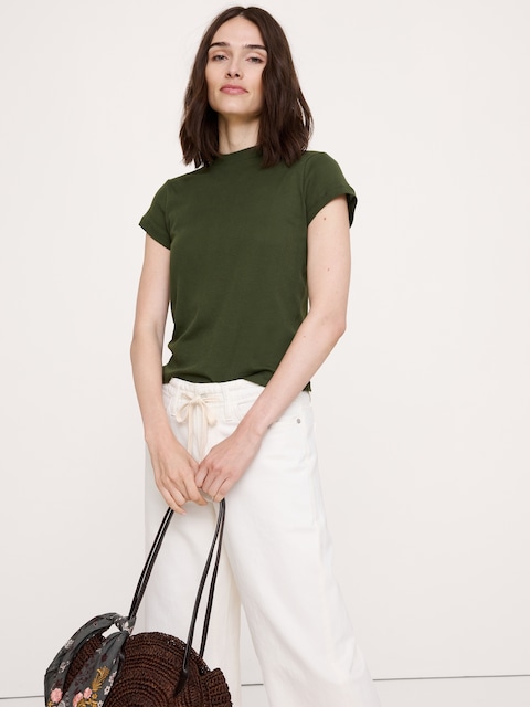 T-SHIRT À COL MONTANT EN COTON AÉRÉ