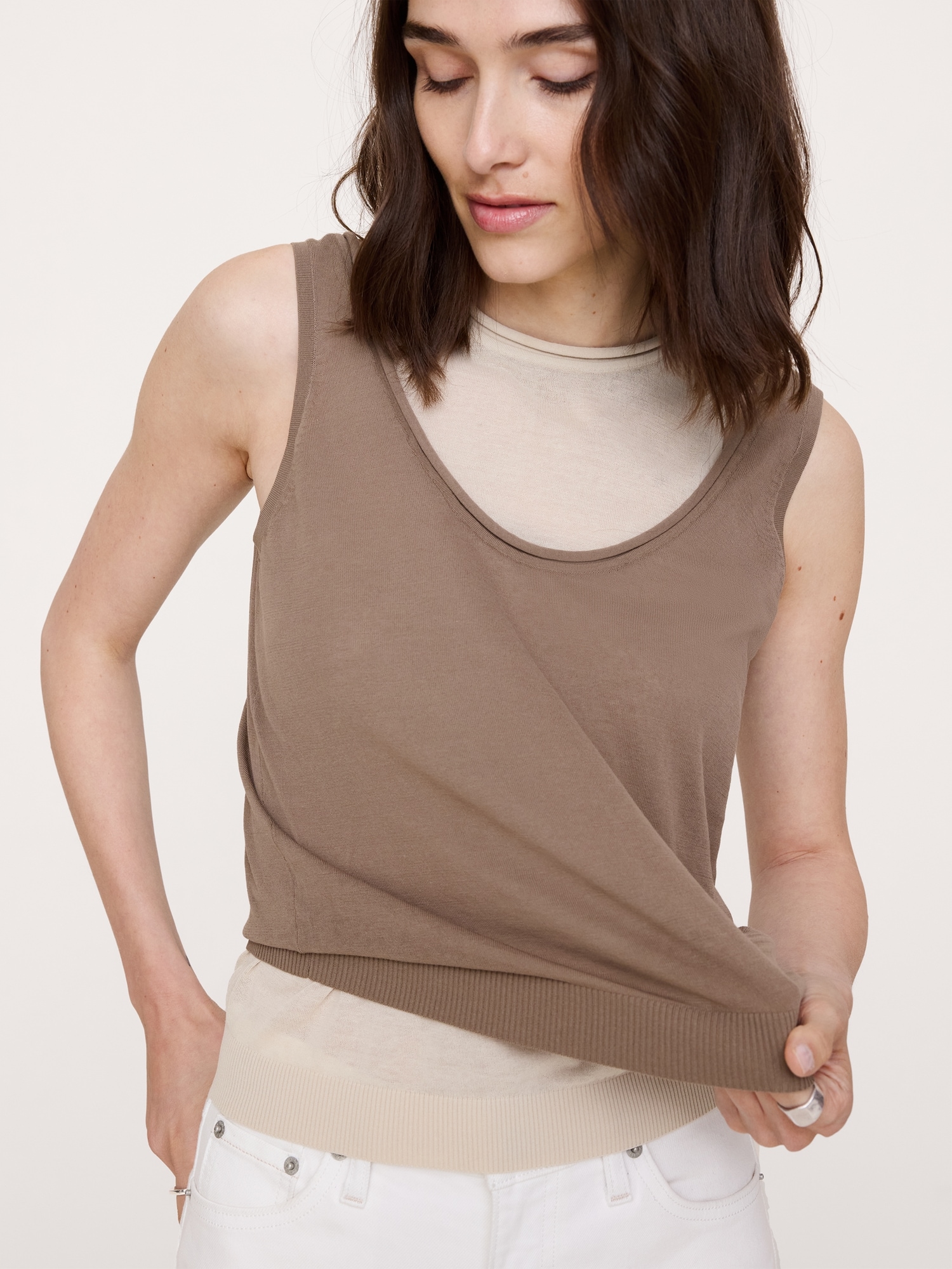 Image number 4 showing, Sheer Ultra-Fine Cotton Layered Tank