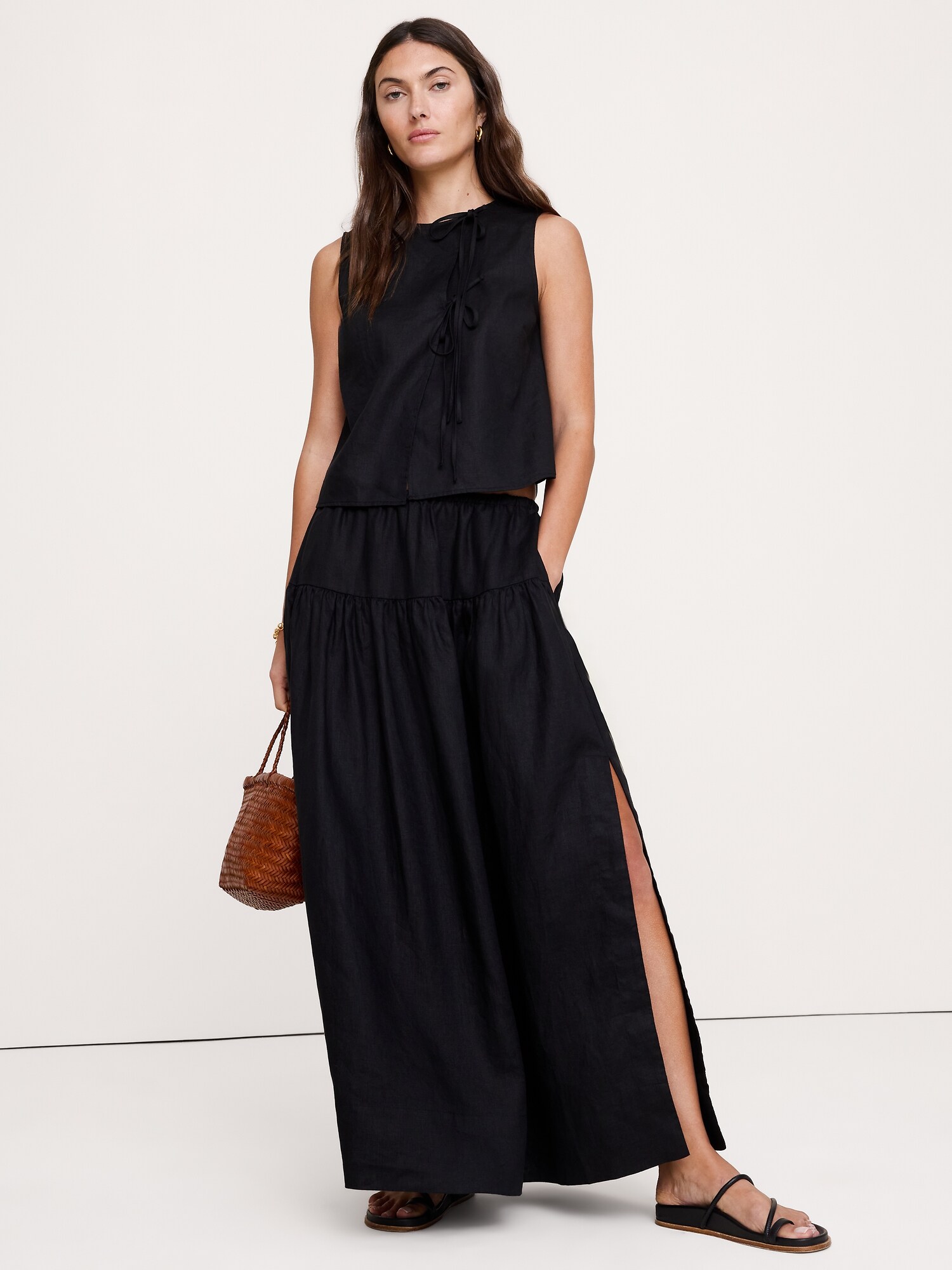 Image number 1 showing, Linen Tiered Tie-Side Maxi Skirt