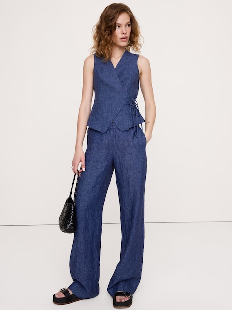 PANTALON À JAMBE LARGE DE TOUS LES JOURS EN LIN