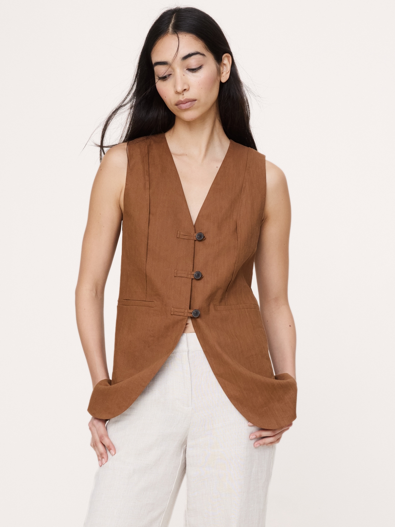 Image number 4 showing, Stretch Linen-Viscose Long Vest