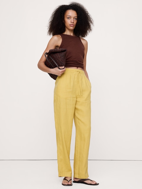 PANTALON DROIT À TAILLE EXTENSIBLE EN LIN ESCAPADE