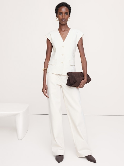 GILET LONG EN LIN ET VISCOSE EXTENSIBLE