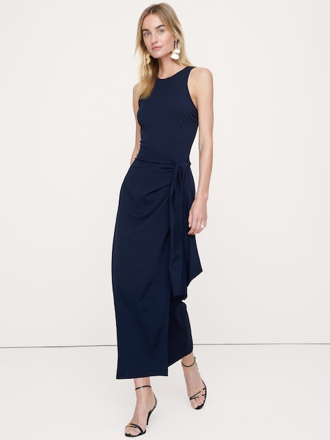 ROBE PORTEFEUILLE MI-LONGUE EN TRICOT