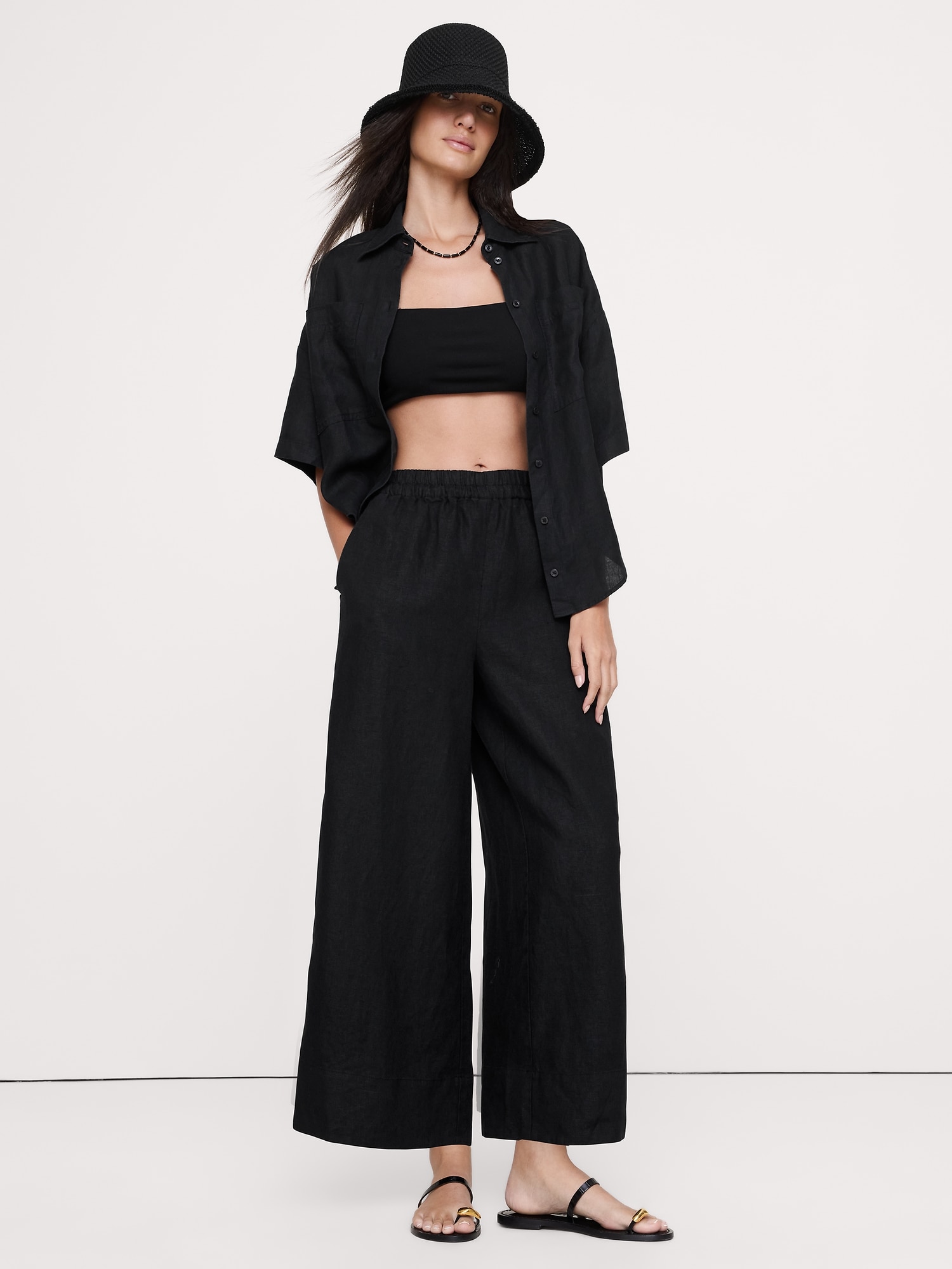 Image number 6 showing, High-Rise Wide-Leg Linen Pull-On Ankle Pant