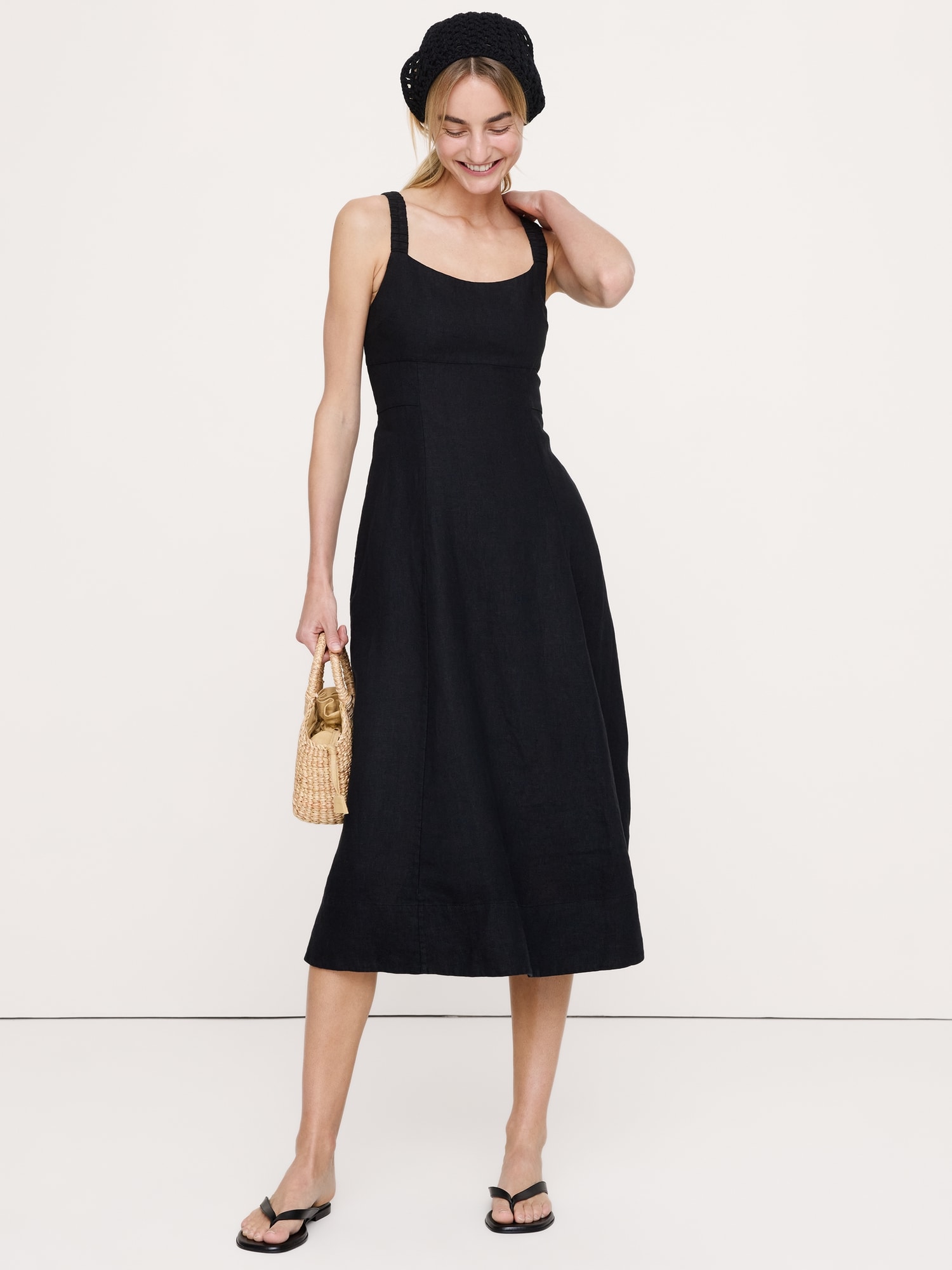 Image number 1 showing, Linen Square-Neck Midi Dress