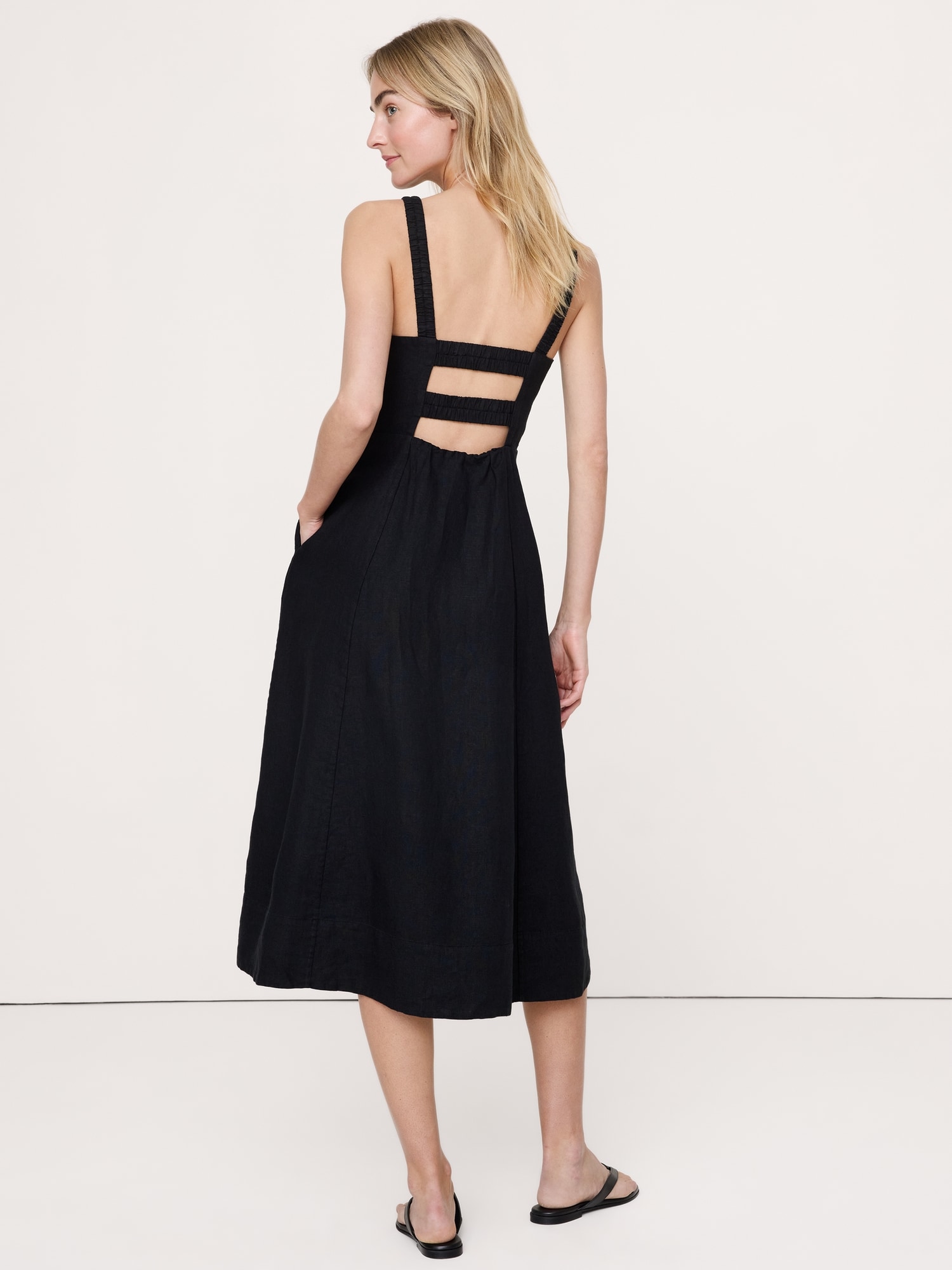 Image number 3 showing, Linen Square-Neck Midi Dress