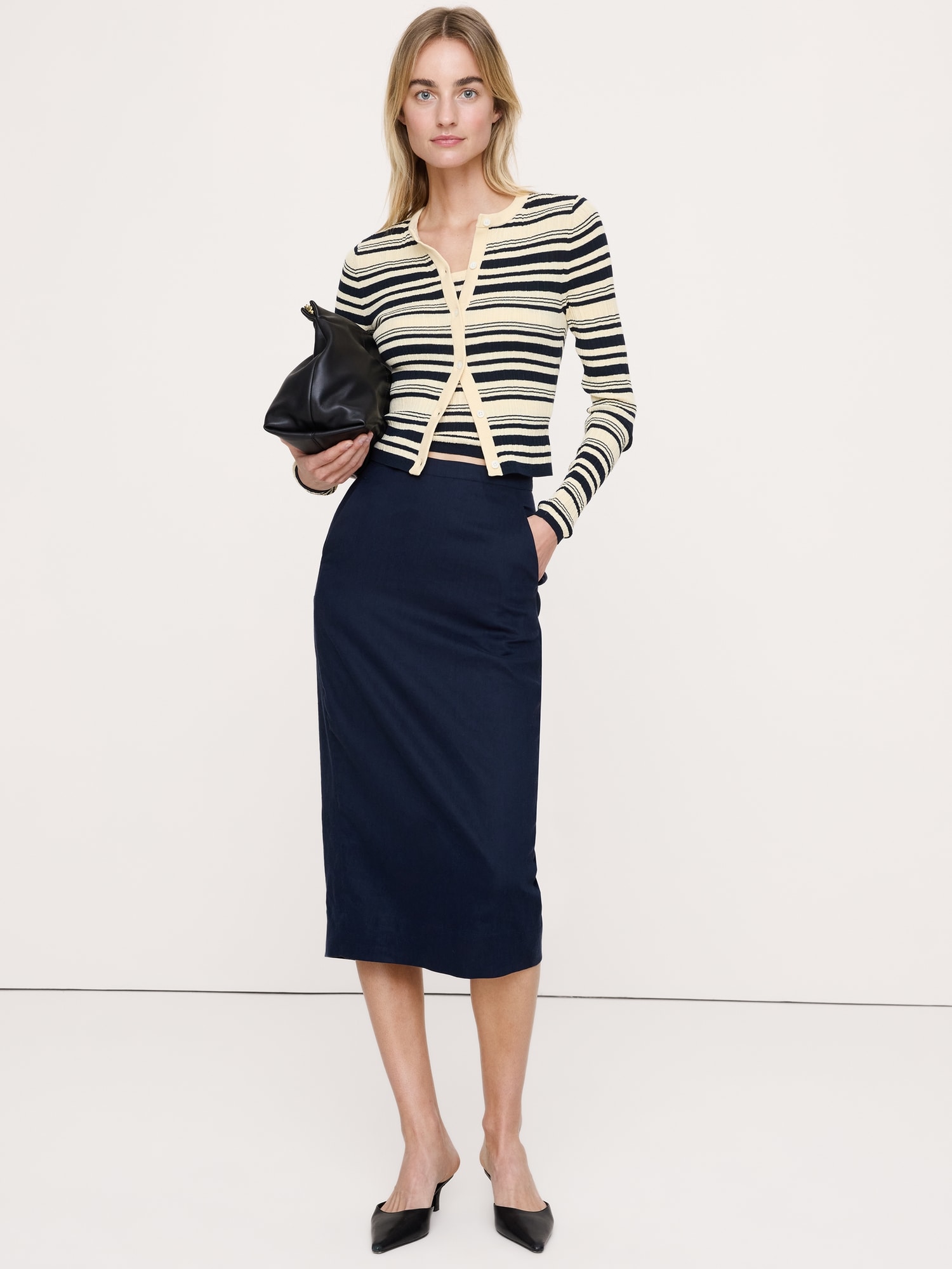 Image number 1 showing, Stretch Linen-Viscose Pencil Skirt