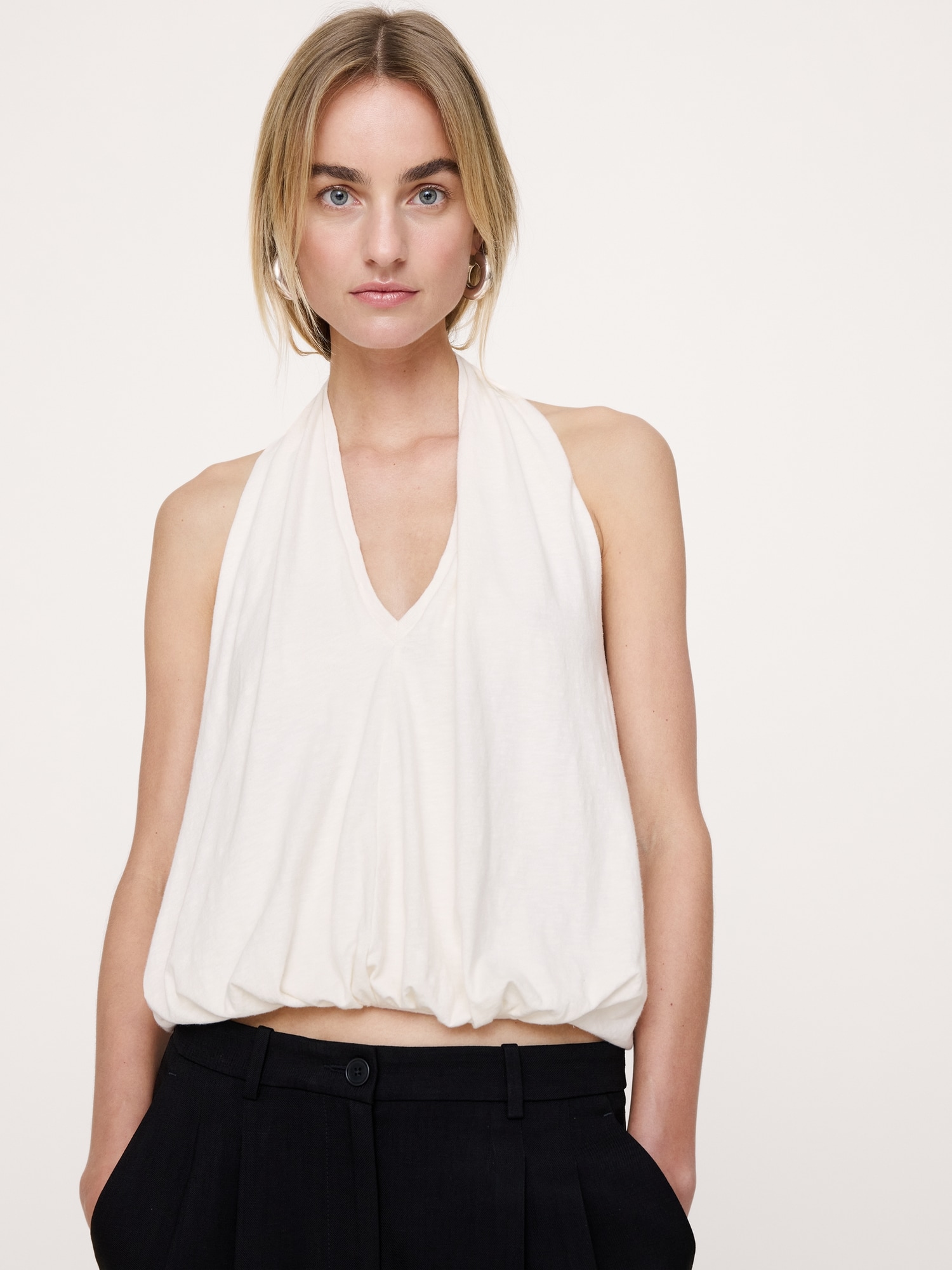 Image number 3 showing, Slub Cotton Bubble-Hem Halter Tank