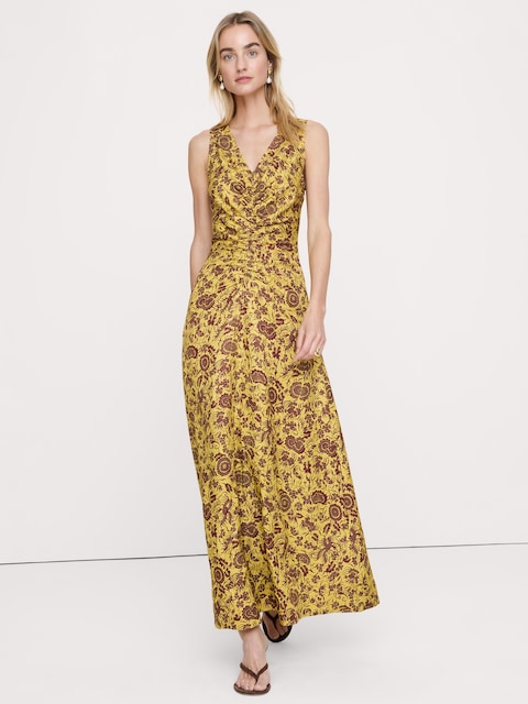 ROBE LONGUE À ENCOLURE EN V EN LIN ET VISCOSE