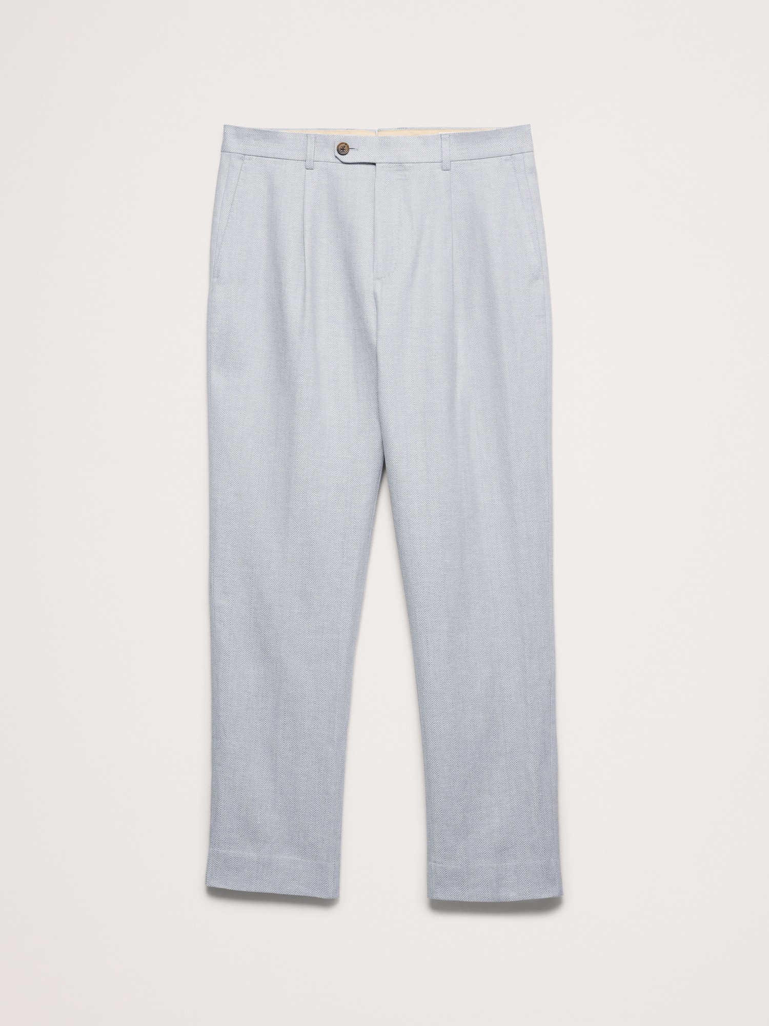 L'image numéro 5 présente Pantalon de complet en lin et laine mérinos à motif de chevrons, coupe étroite cintrée
