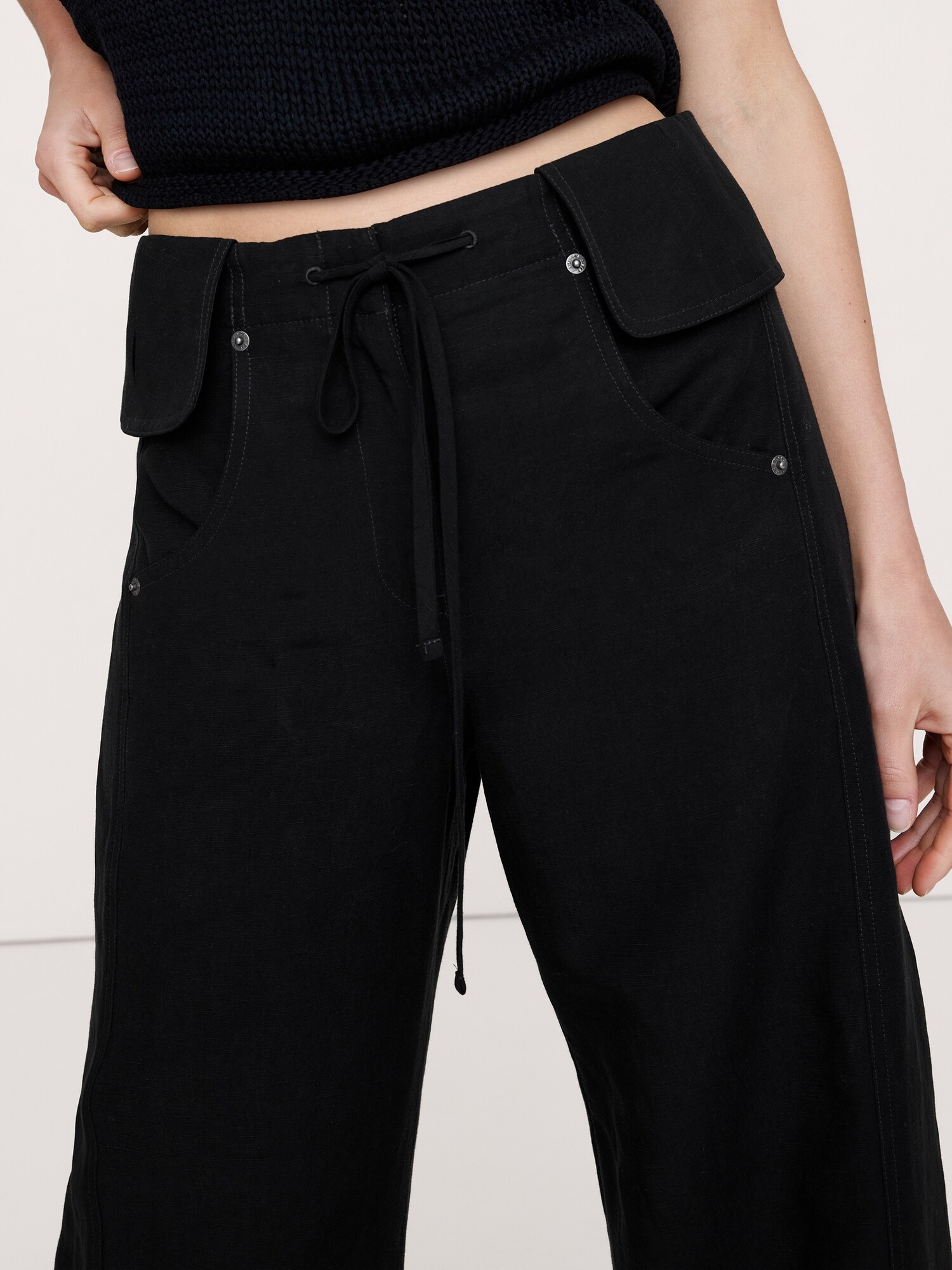 Image number 4 showing, Wide-Leg TENCEL™-Linen Pant with Foldover Waistband