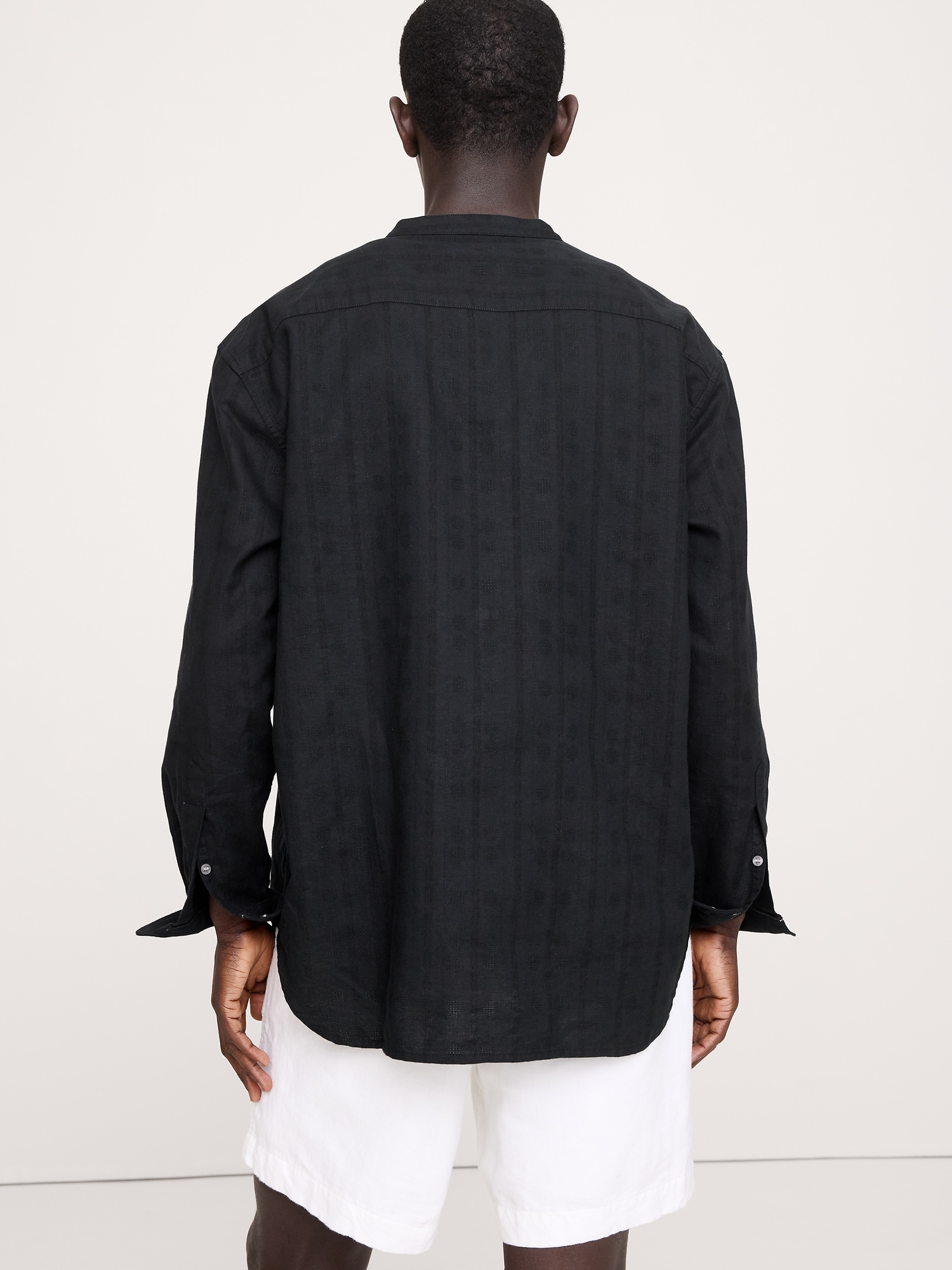 Image number 3 showing, Relaxed-Fit Cotton-Linen Banded-Collar Shirt